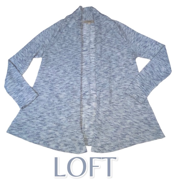 LOFT Sweaters - LOFT Blue White Heathered Open Front Cardigan Sweater Women’s Size Large